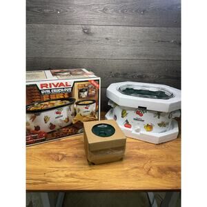 RIVAL 5.5 Qt Crock Pot Slow Cooker Vegetable Design with 1 Qt Dipper